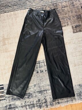 Topshop Black Faux Leather Wide-Leg Trousers